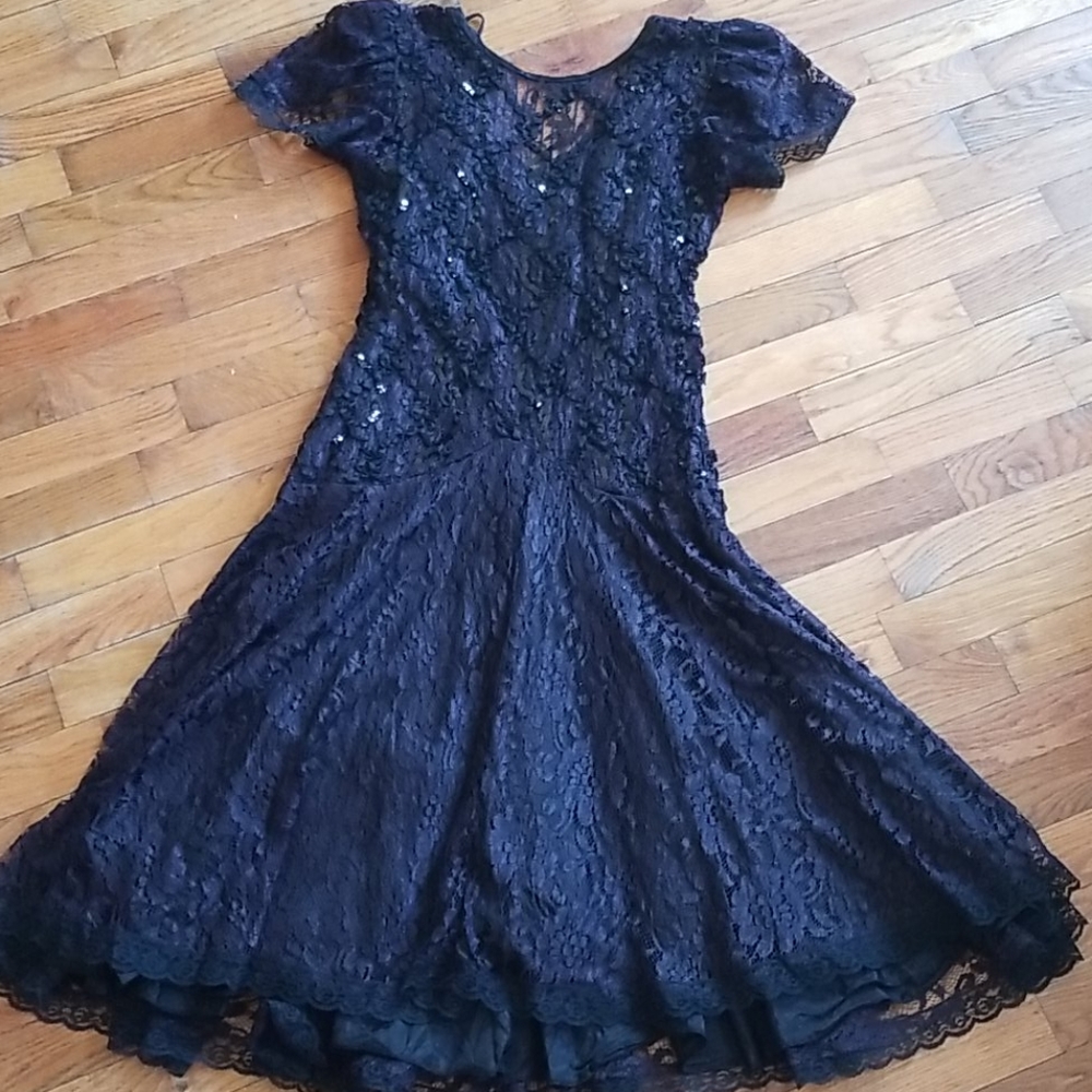 Vintage black lace dress with sequins